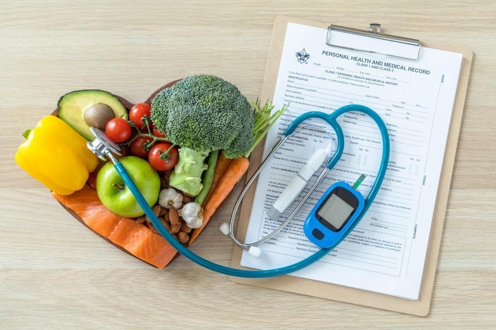Diabetes management — healthy nutrition, glucometer, and preventive health planning